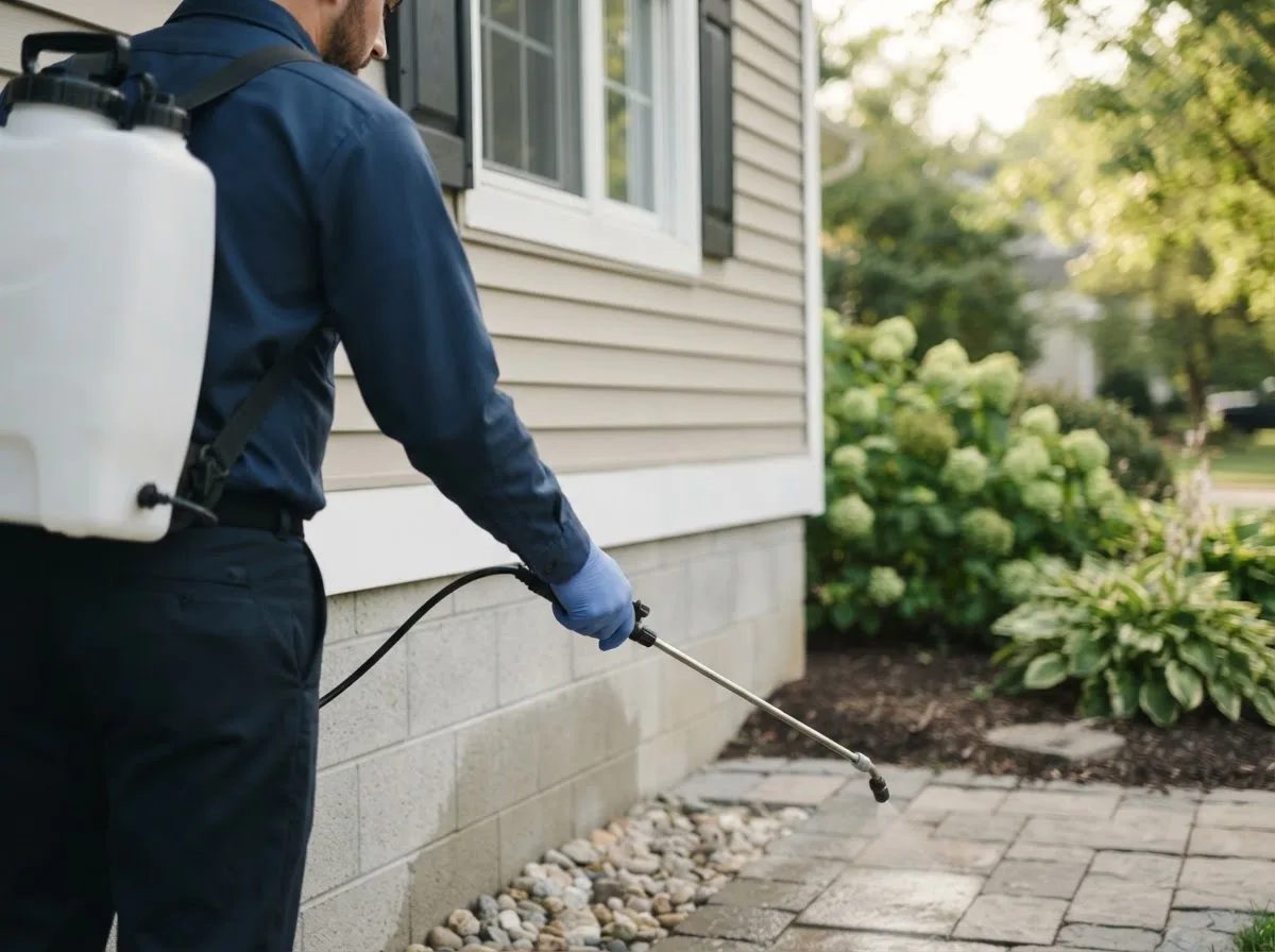 Pest control technician inspecting a home in Ness City, KS